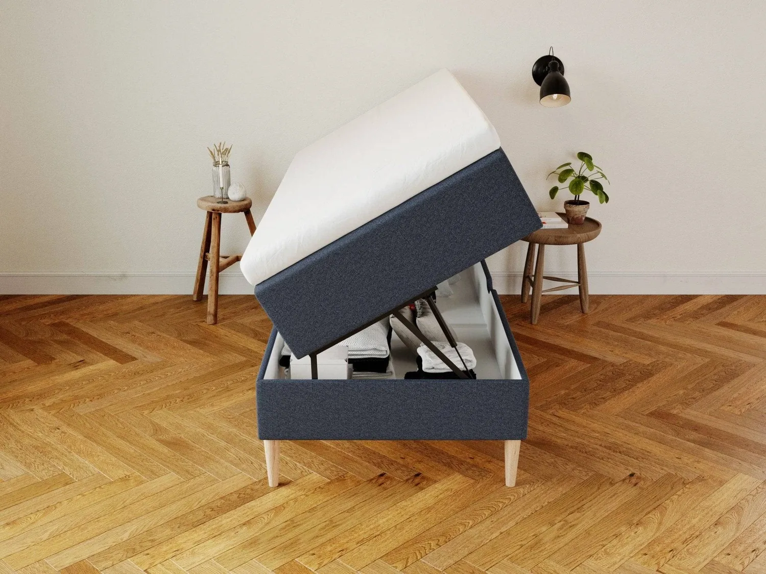 Ragna Astrid opbevaringsseng 90x210 dyb blå