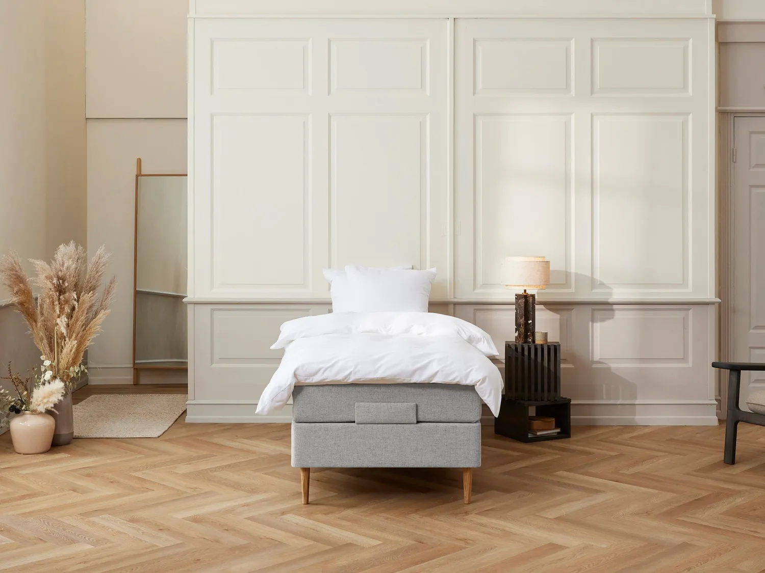 Fabrikkens Luksus Stockholm elevationsseng lysegrå 90x210 cm