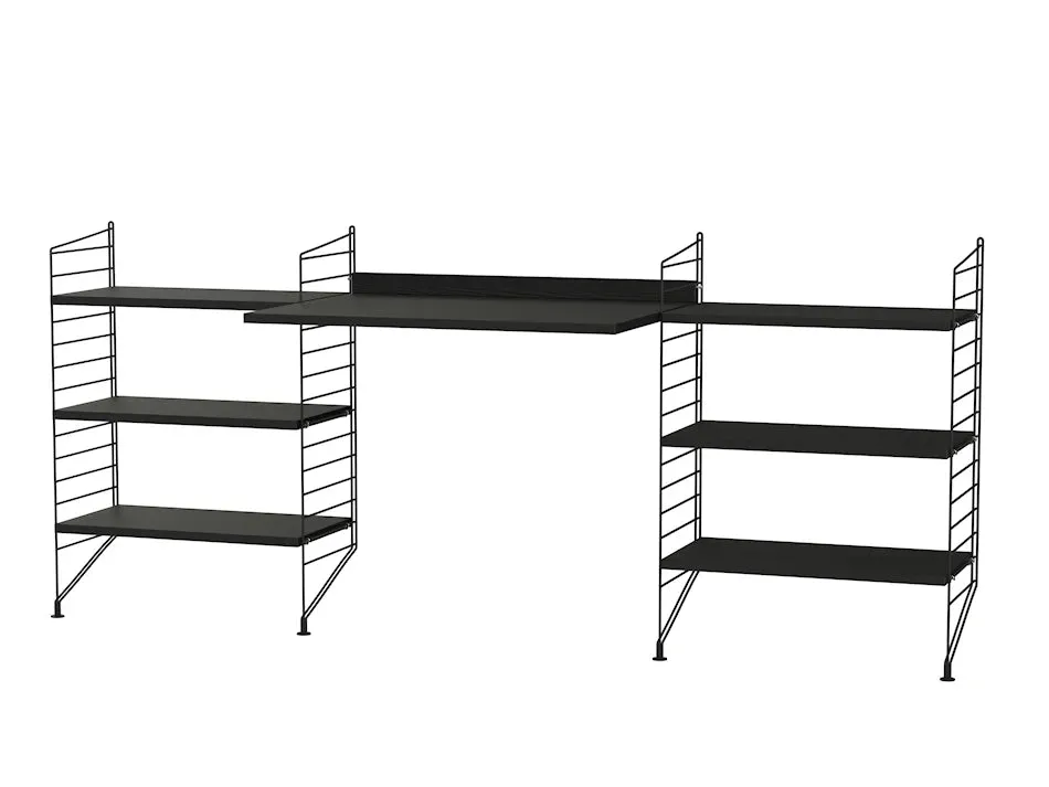 String Workspace D kontorsæt sort ask 200 cm