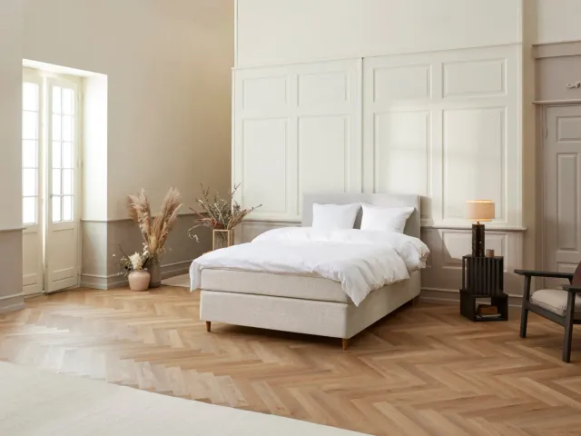 Fabrikkens Platin kontinentalseng 140x200 sand naturlatex