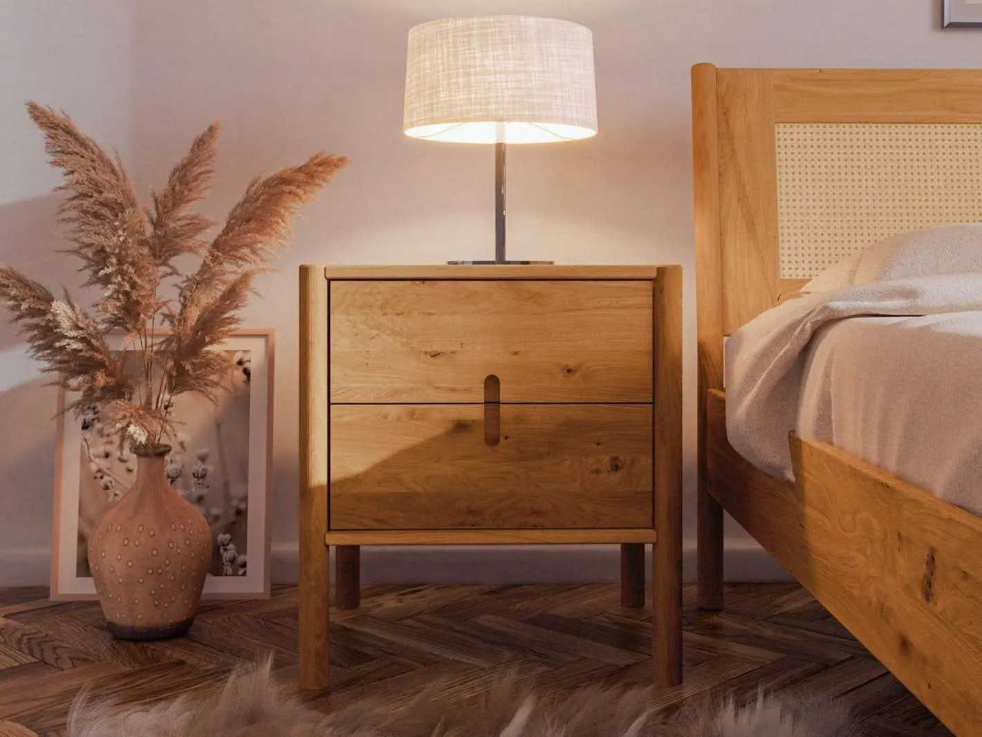 Nordic Design sengebord massiv eg med skuffer
