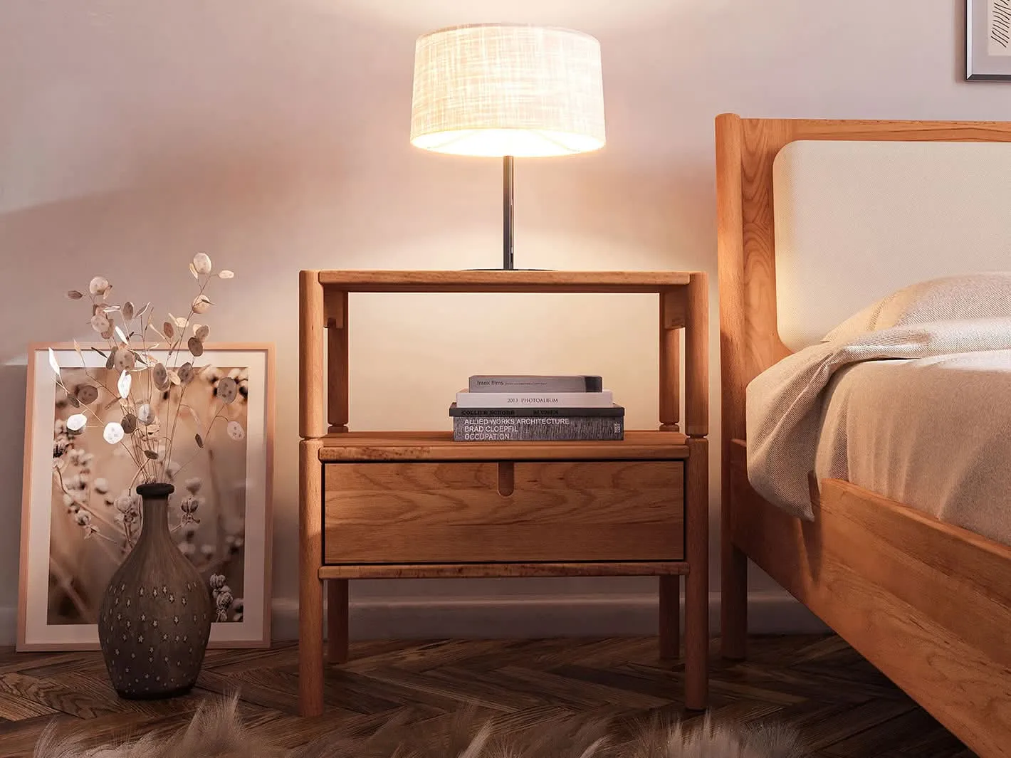 Nordic Design sengebord eg med bakke og skuffe