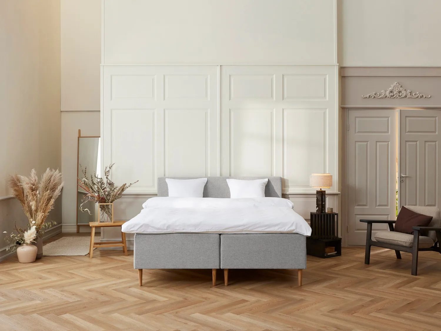 Fabrikkens Luksus Stockholm boxmadras 180x200 lysegrå dobbeltfjedret